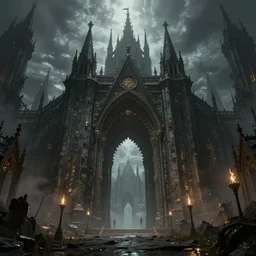 The portal to Cthulu's realm open in front of a gothic metropolis, rendered in octane, CryEngine, hype realistic, digital art, Artstation, Lovecraftian