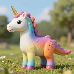 a dinosaur in the shape of an unicorn in rainbow colors