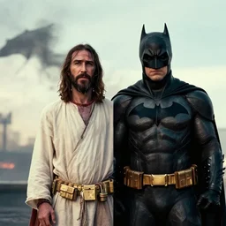 jesus versus batman in the style of 3 0 0 film cinematic gerard butler
