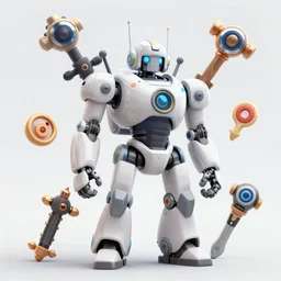 robot character with game weapons, trending on artstation, by nixeu