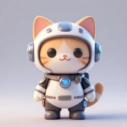 a cute cell shaded 3 d cat geared up in futuristic cat invented technology