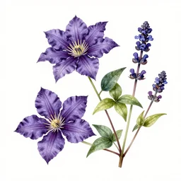 botanical illustration elizabeth blackadder purple clematis purple salvia