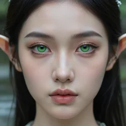 portrait of realistic fairy, high detailed face, photo, sharp focus, green eyes, river