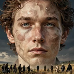 procedural human in the wild, long shot by vladimir kush and christophe vacher, inspired by peter gric, epic, huge scale, beautiful fine face features, intricate high details, sharp, ultradetailed