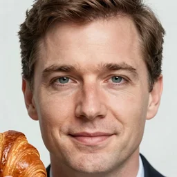 closeup portrait of a lawsuit against a croissant. photograph, natural light, sharp, detailed face, magazine, press, photo. steve mccurry, david lazar, canon, nikon, focus