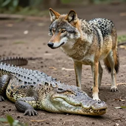 a wolf crocodile!!! hybrid! hyper realistic!! realistic lighting!! scaly, bold natural colors, photograph! national geographic, wildlife photographer of the year