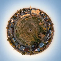 spherical panorama photo of country american village streen dawn 5 0 mm