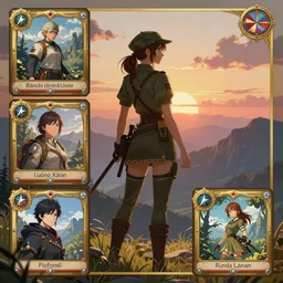a female ranger going to adventure, fantasy, rpg, magic card, ornate, detailed outfit, back view, beautiful, atmosphere, vibe, muntains, sky, sunrise, concept art illustration, color page, tone mapping, akihiko yoshida, james jean, andrei riabovitchev, marc simonetti, yoshitaka amano, digital illustration, greg rutowski,