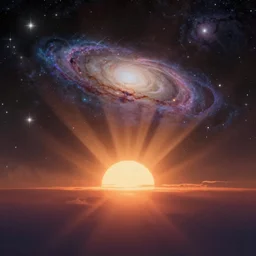 sunset of the universe, galaxy, stars, nebula, godrays, high fantasy, magical, mythical, digital art, trending on artstation, by alena aenami, by petros afshar, by anton fadeev, by anato finnstark