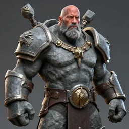 a digital art portrait of dwayne johnson as grey stone golem barbarian with warhammer, dnd character concept, 4 k, ultra detail, volumetric lighting, unreal engine, octane render