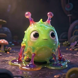 a toxic ooze creature in a pixar artstyle, adorable and whimsical,, fantasy, elegant, digital painting, artstation, unreal engine, octane render, concept art, matte, sharp focus, vibrant colors, high contrast, illustration, art by james jean and josan gonzalez and justin gerard