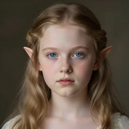 A stunningly beautiful high key studio portrait adorable young curvy elven princess with Steve McCurry blue eyes. Pale skin.