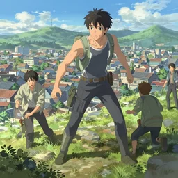 humanoid attack on humans in a small town, highly detailed, digital painting, concept art, matte, art by ruan jia and wlop and greg rutkowski and makoto shinkai, chief - work