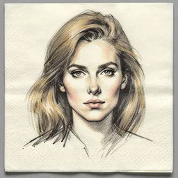 sketch portrait of helena bonham carter in tim burten style on napkin