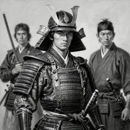 highly detailed black and white oil painting of a samurai by greg tocchini, by thomas blackshear, by jeremi lipking, intricate linework, brush strokes, elegant, cinematic light, sharp focus, illustration, harmony, dynamic composition, masterpiece, ink draw, pen,