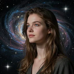 beautiful portrait of gorgeous contentment and intelligence, spatial deformation in latent space, math art, astral plane, key light, by artgerm and dan mumford and gustave dore