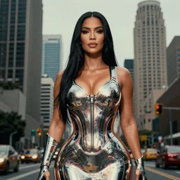 cinematic view of dystopian kim kardashian statue in the middle of los angeles, orwellian, by kilian eng, high detail, digital art, pop art style, death stranding art style, cinematic lighting, artstation, cgsociety, unreal engine 5 render, octane render, 3 5 mm film grain