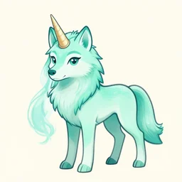 Digital Portrait Drawing of Mint-Colored Anthropomorphic Unicorn Wolf