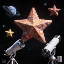 3 stars in empty space, colorfull, habl telescope, detail render, realistic maya, octane render, rtx, nasa, photo