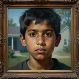 a beautiful cinematic masterpiece classical headshot closeup portrait of a stoner indian boy in 2 1 st century, stoned, tripping, centered, head only, by willem claesz. heda, by greg rutkowski, oil on canvas, ornate, suburban, brilliant cold lighting, smoke, chiaroscuro, detailed, no frames, 8 k