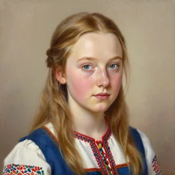a detailed, intricate oil painting portrait of a ukrainian peasant girl who resembles a teenage saoirse ronan and emma watson, in a field of grain, by william adolphe bougereau, john williams waterhouse, and donato giancola