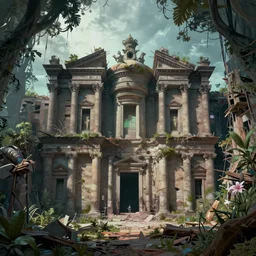 a beautiful very detailed rendering of nature unfinished building treasury by peter zumthor, azeroth uv light fisheye apocalyptic vaporwave nature elysian reclaimed by nature, archdaily, wallpaper, highly detailed, trending on artstation.