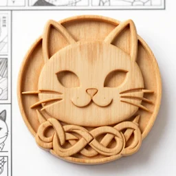 seinen manga scanstation 3 5 mm closeup of realistic wood carving with smiling cat easteregg in norse style knots and wyrm pattern in mercuru church regalia, full carving, intricate, tokyo film still, 8 k, bokeh, sunset, water caustics