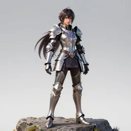 sakimi chan, standing on a rock, fantasy armor, detailed face, tony sart, unreal engine