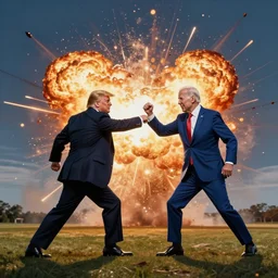 donald trump and biden punching each other, explosion