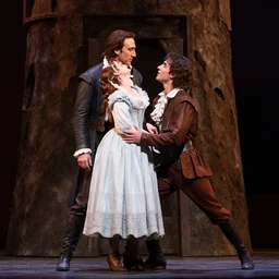 nicholas cage as juliet in her tower with nicholas cage as romeo, beautiful cature of the stageplay nicholas and nicholas by shakespeare
