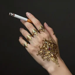 a girl holding a cigarette with her hand, to preserve the structure of the structure of the hand, very ornate, very detailed, beautiful, detailed, 8k, by Jean-Honoré Fr