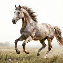 a stunning horse, anatomy, moving vector, natural weight, hair fluid, 4 legs, running through a meadow by greg rutkowski, high key lighting, volumetric light, digital art, highly detailed, fine detail, intricate, ornate, complex, octane render, unreal engine, photorealistic