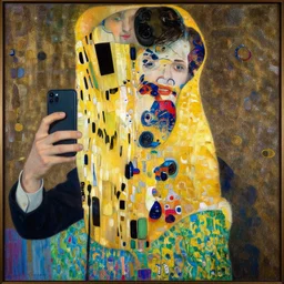 a painting portrait of a man taking a selfie by gustav klimt, trending on artstation, 4 k, very detailed