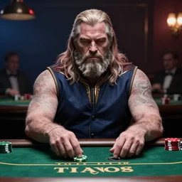 thanos playing poker, high detail, photorealistic, depth of field