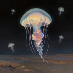 alien jellyfish on the landscape of jupiter, artstation