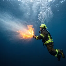 fireman underwater putting out a fire