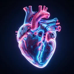 medical heart, robotic lines pattern, tron, cyberpunk, graphic design, substance painter, emissive, tron lines, cybertron, artstation