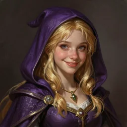 an epic fantasy comic book style portrait painting of a young blonde girl thief, d & d, fantasy, joyful smirk, intricate, elegant, digital painting, artstation, extremely detailed, concept art, matte, sharp focus, illustration, art by artgerm and greg rutkowski and alphonse mucha