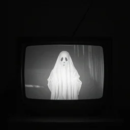 creepy cursed TV playing found footage of a ghost, 90s, black and white, dark room at 4am