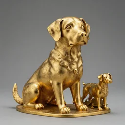 detailed photo of a puppy statue made of gold, various posed, studio light, 8 k, photorealism, intricate detail, museum diffuse lighting