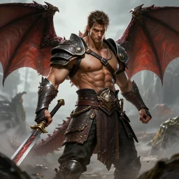 a ruthless handsome musculare man paladin, 8 k, full body fighting hyperrealistic, dragon slayer, hyperdetailed, fantasy portrait by laura sava