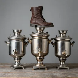 if mix two objects russian samovar with a boot on top and c - 3 po