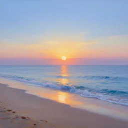 beautiful sunrise over the ocean, shoreline sand, clear sharp oil paint highly detailed ethereal, by trending on artstation