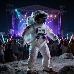 trap music concert on the moon, astronaut rave, glowsticks dramatic lighting, cinematic, establishing shot, extremely high detail, foto realistic, cinematic lighting, post processed, concept art, high details, cinematic, 8k resolution, beautiful detailed, photorealistic, digital painting, artstation, concept art, smooth, sharp focus, artstation trending, octane render, unreal engine