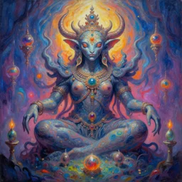 a psychedelic DMT entity deity creature, visionary art painting, 8k