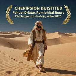 Man in Biblical clothing walking through the middle eastern desert, night, cinematic, beautiful, award winning illustration