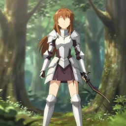 isekai beautiful anime girl haruhi armored elven archer standing in forest. flat face. aesthetic, golden ratio. beautiful lineart, ranking on contest, artstation, soft lighting, artistic pose, character concept, cinematic, motion blur, chromatic abberation. by trent kaniuga, kienan lafferty