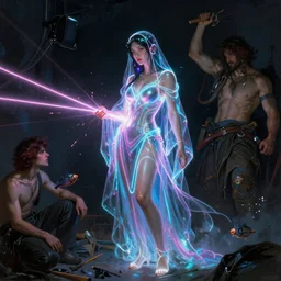awe-inspiring award-winning concept art painting of attractive anglerfish Ashley Liao in neon shrouds as the goddess of lasers, sparks, by Michael Whelan, William Adolphe Bouguereau, John Williams Waterhouse, and Donato Giancola, cyberpunk, extremely moody lighting, glowing light and shadow, atmospheric, shadowy, cinematic, 8K,