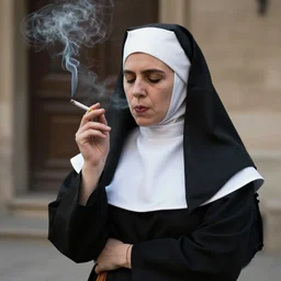 a nun smoking a cigarette