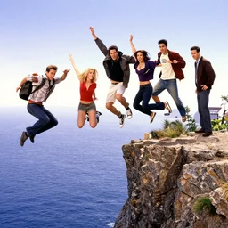 the cast of friends jumping off a cliff